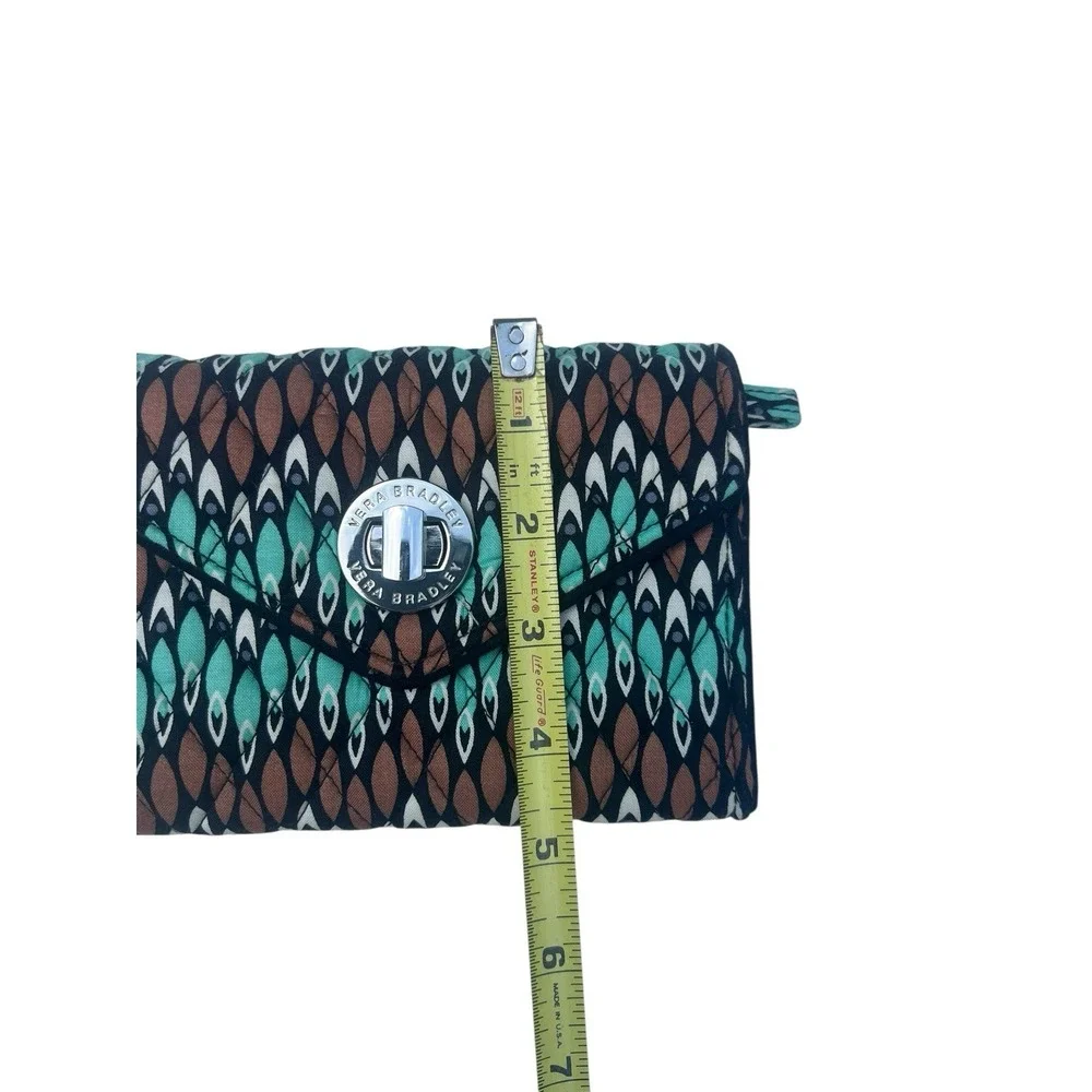 Vera Bradley Sierra Stream Turn Lock Wallet Wristlet Quilted Green Brown Retired - Picture 7 of 8